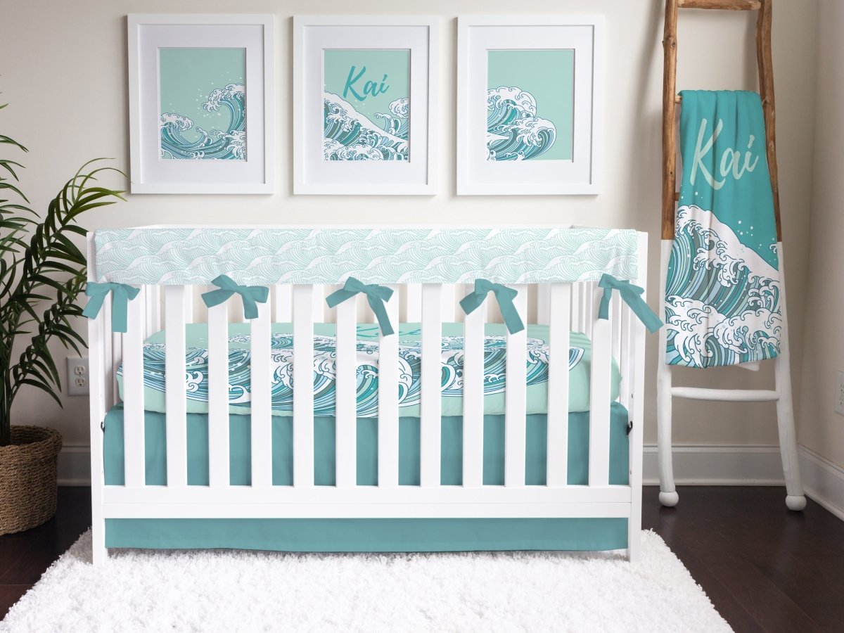 Ocean Waves Personalized Crib Sheet - gender_boy, gender_neutral, Personalized_Yes