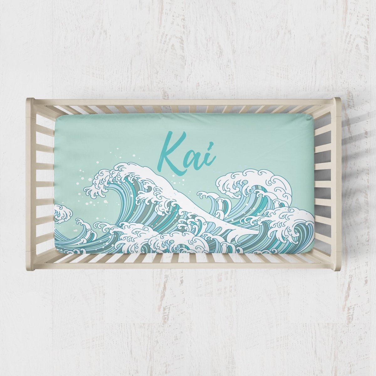 Ocean Waves Personalized Crib Sheet - gender_boy, gender_neutral, Personalized_Yes