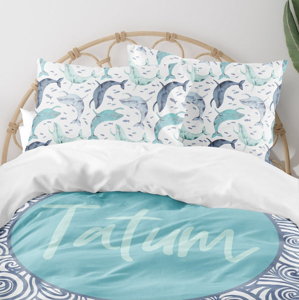 Oh Whale! Personalized Kids Bedding Set (Comforter or Duvet Cover) - gender_boy, gender_neutral, Oh Whale!