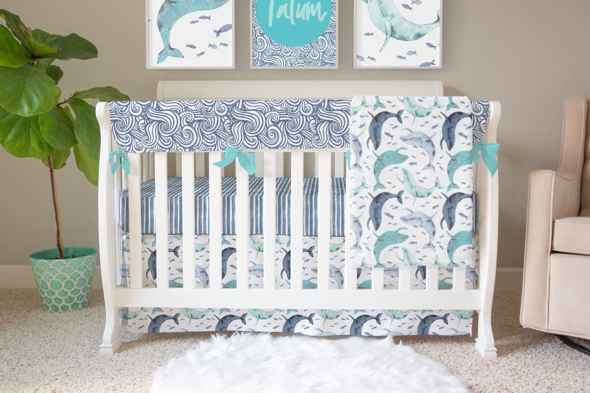 Oh Whale! Striped Crib Sheet - gender_boy, gender_neutral, Theme_Ocean