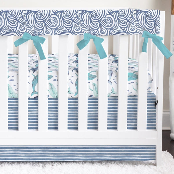 Oh Whale! Striped Nursery Starter Set - Boy Crib Bedding