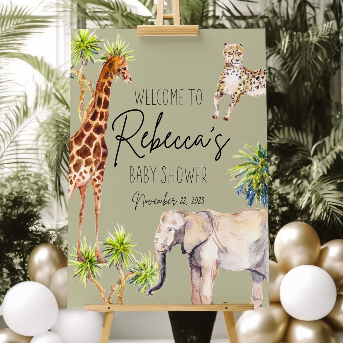 On Safari Baby Shower Welcome Sign - gender_boy, On Safari, text