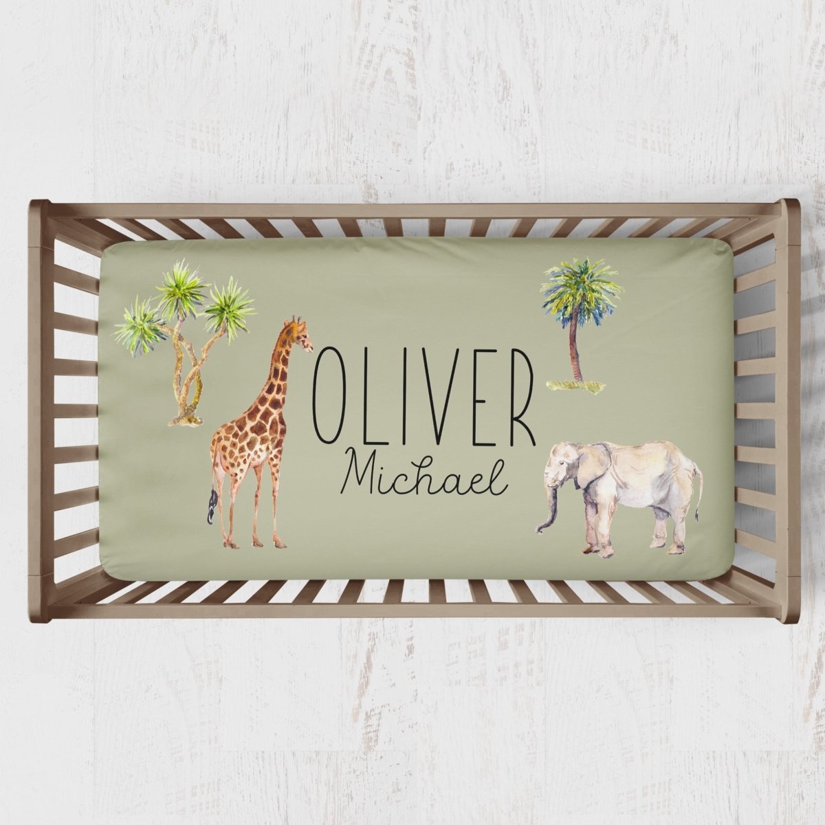 On Safari Personalized Crib Sheet - gender_boy, gender_neutral, Personalized_Yes