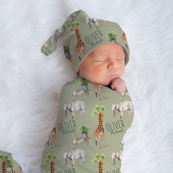 On Safari Personalized Swaddle Blanket Set - gender_boy, gender_neutral, On Safari