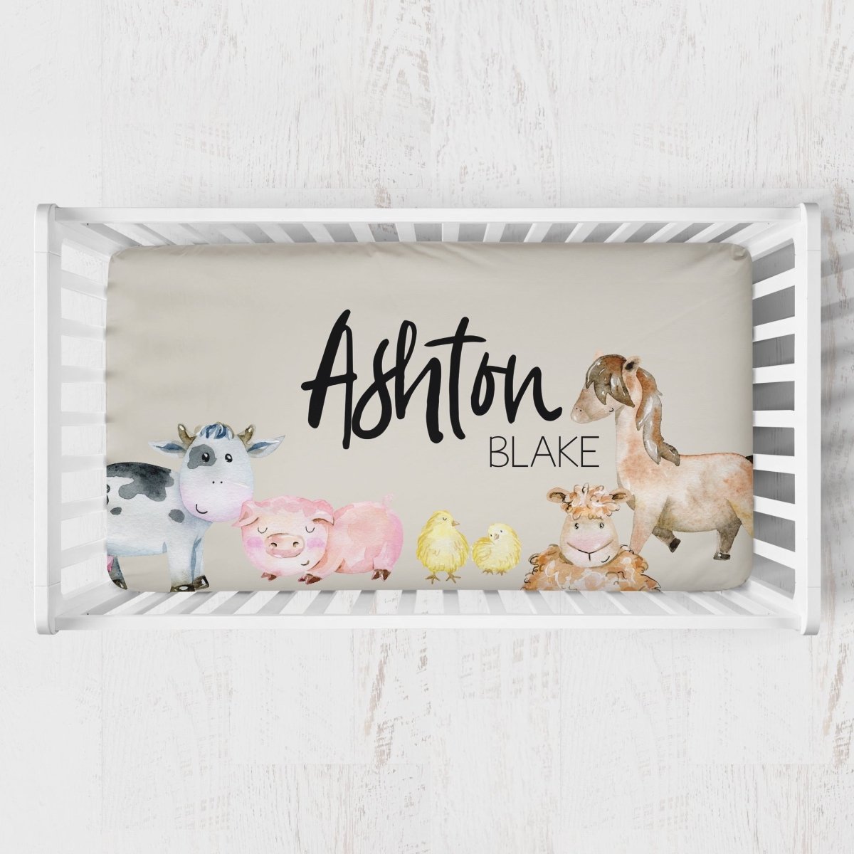 On the Farm Animals Personalized Crib Sheet - gender_boy, gender_neutral, Personalized_Yes