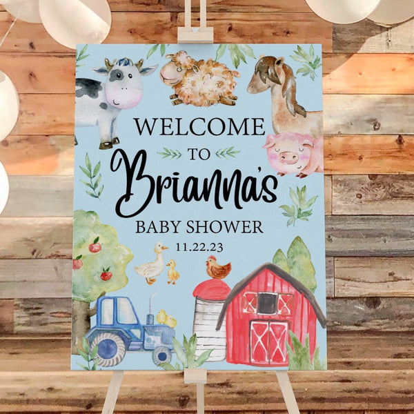 On the Farm Blue Baby Shower Welcome Sign - gender_boy, On the Farm, text