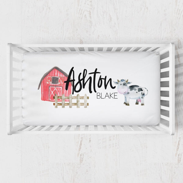 On the Farm Personalized Crib Sheet - gender_boy, gender_neutral, Personalized_Yes