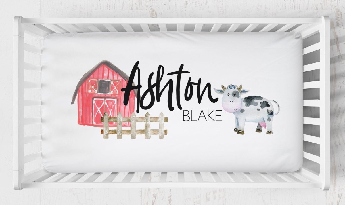 On the Farm Personalized Crib Sheet - gender_boy, gender_neutral, Personalized_Yes