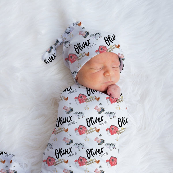 On The Farm Personalized Swaddle Blanket Set