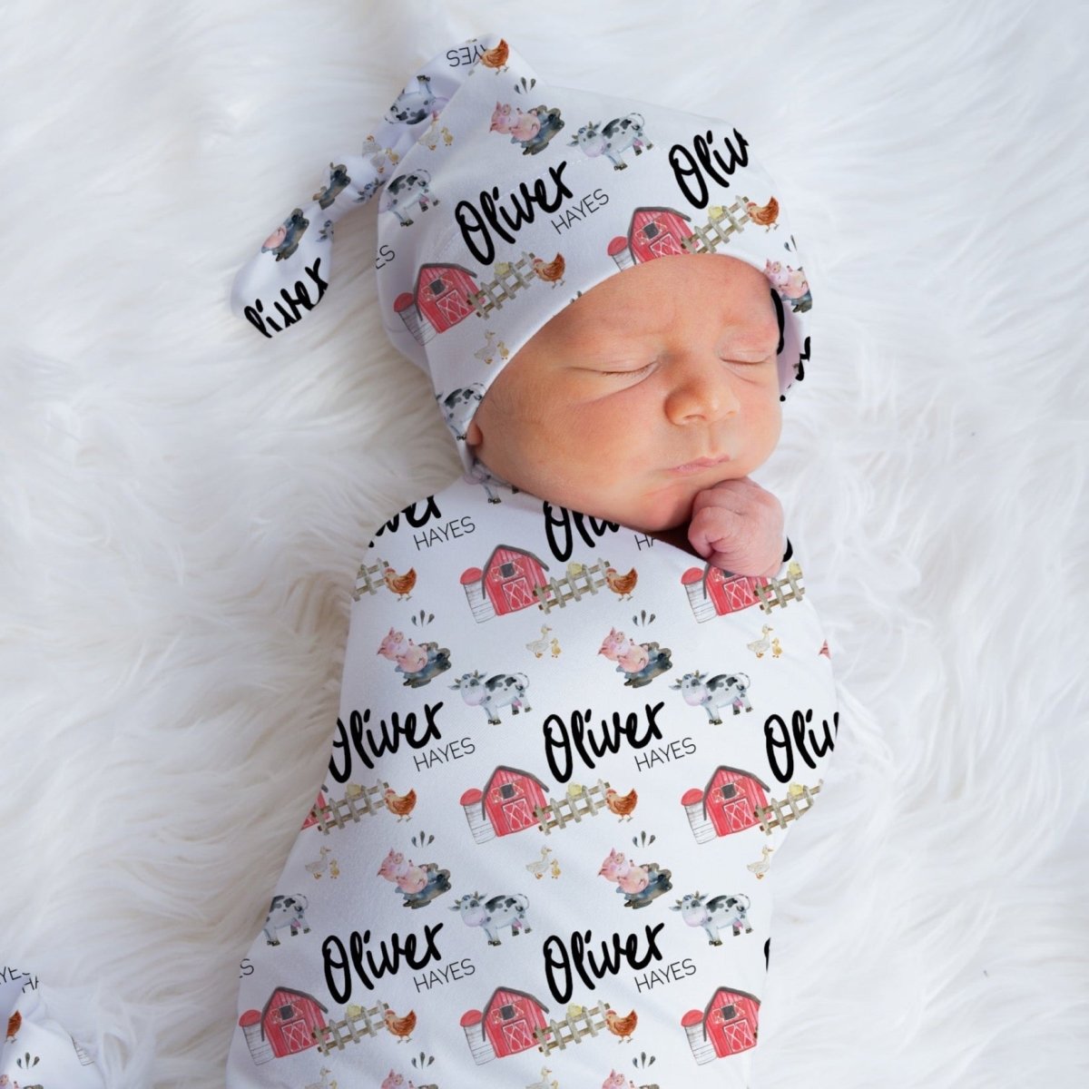 On The Farm Personalized Swaddle Blanket Set - gender_boy, gender_neutral, On the Farm
