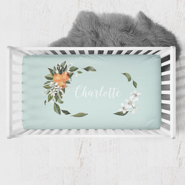 Orange Blossom Personalized Crib Sheet - gender_girl, Personalized_Yes, text