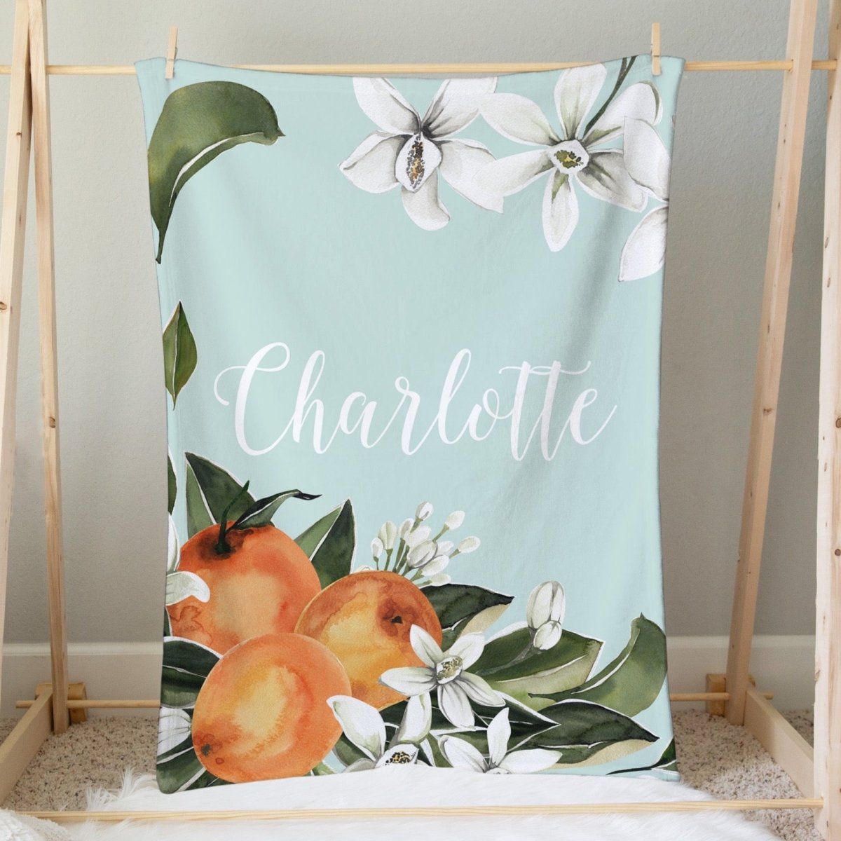 Orange Blossom Personalized Minky Blanket - gender_girl, Orange Blossom, Personalized_Yes