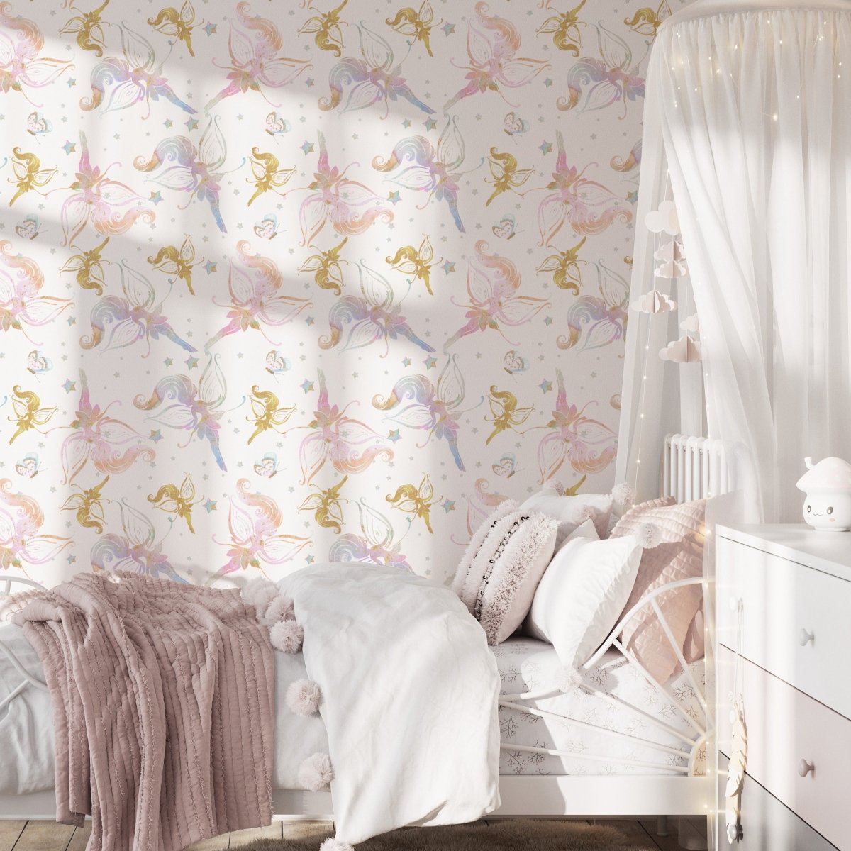 Pastel Fairies Peel & Stick Wallpaper - gender_girl, Theme_Boho, Theme_Butterfly