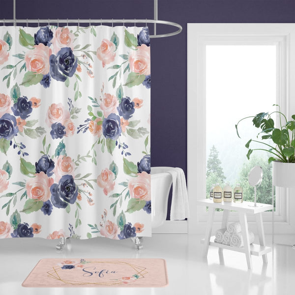 Peach & Navy Floral Bathroom Collection
