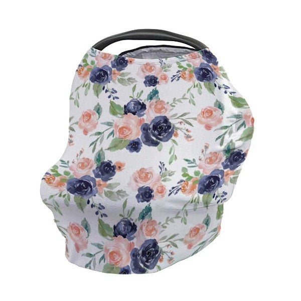 Peach & Navy Floral Car Seat Cover - gender_girl, Peach & Navy Floral, Theme_Floral