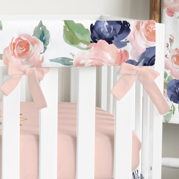 Peach & Navy Floral Crib Rail Guards - gender_girl, Peach & Navy Floral, Theme_Floral