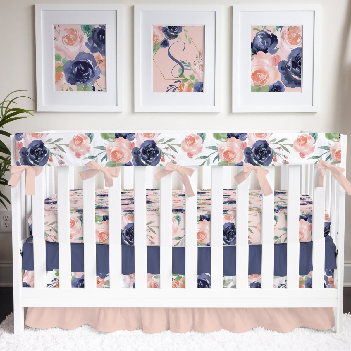 Peach & Navy Floral Nursery Collection - gender_girl, Peach & Navy Floral, text