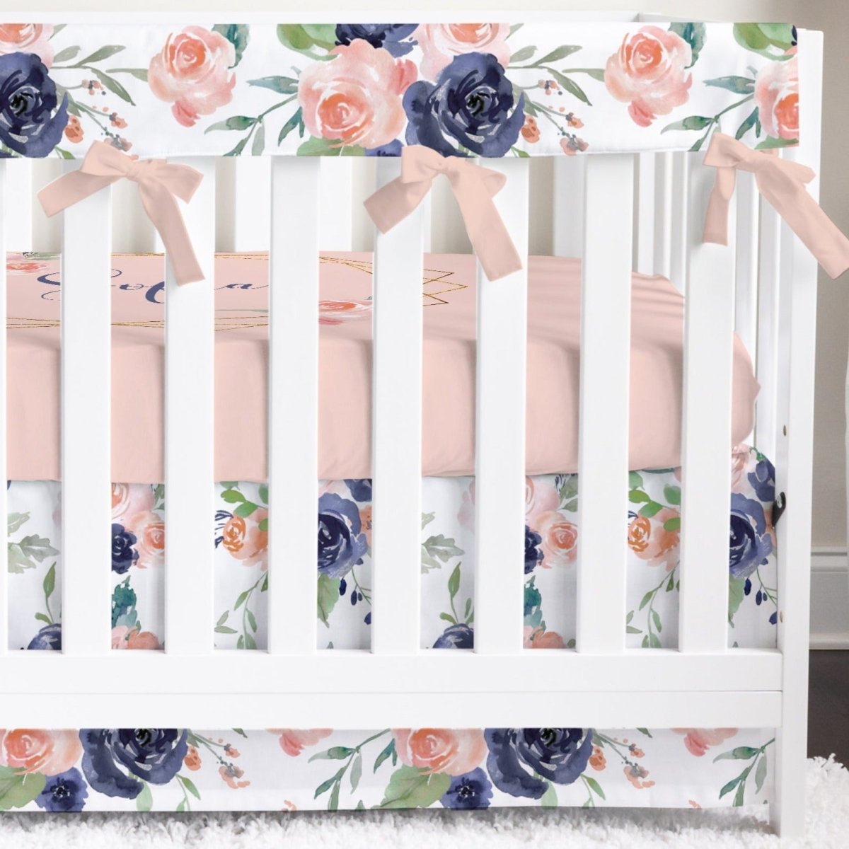 Peach & Navy Floral Nursery Collection - gender_girl, Peach & Navy Floral, text