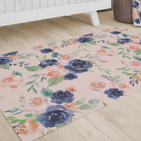Peach & Navy Floral Nursery Rug - gender_girl, Peach & Navy Floral, Theme_Floral