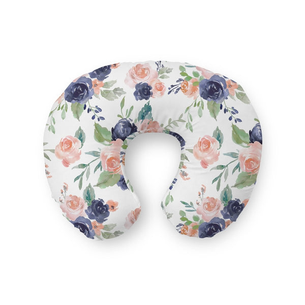 Peach & Navy Floral Nursing Pillow Cover