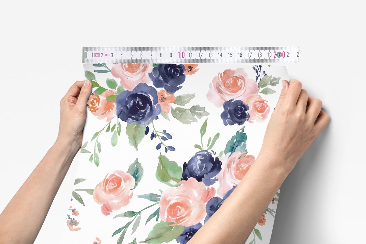 Peach & Navy Floral Peel & Stick Wallpaper - gender_girl, Peach & Navy Floral, Theme_Floral