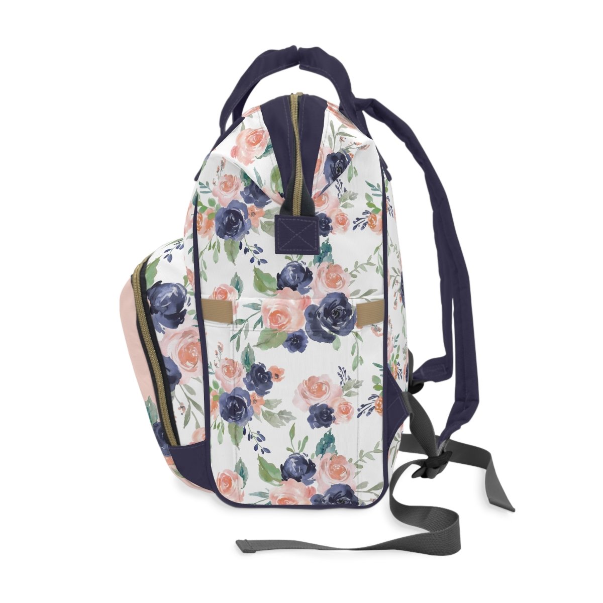 Peach & Navy Floral Personalized Backpack Diaper Bag - gender_girl, Peach & Navy Floral, text