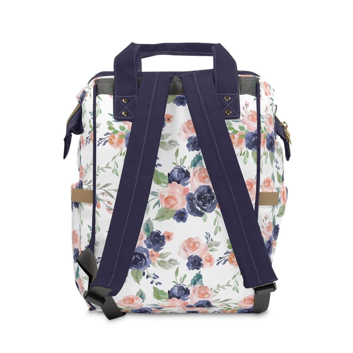 Peach & Navy Floral Personalized Backpack Diaper Bag - gender_girl, Peach & Navy Floral, text