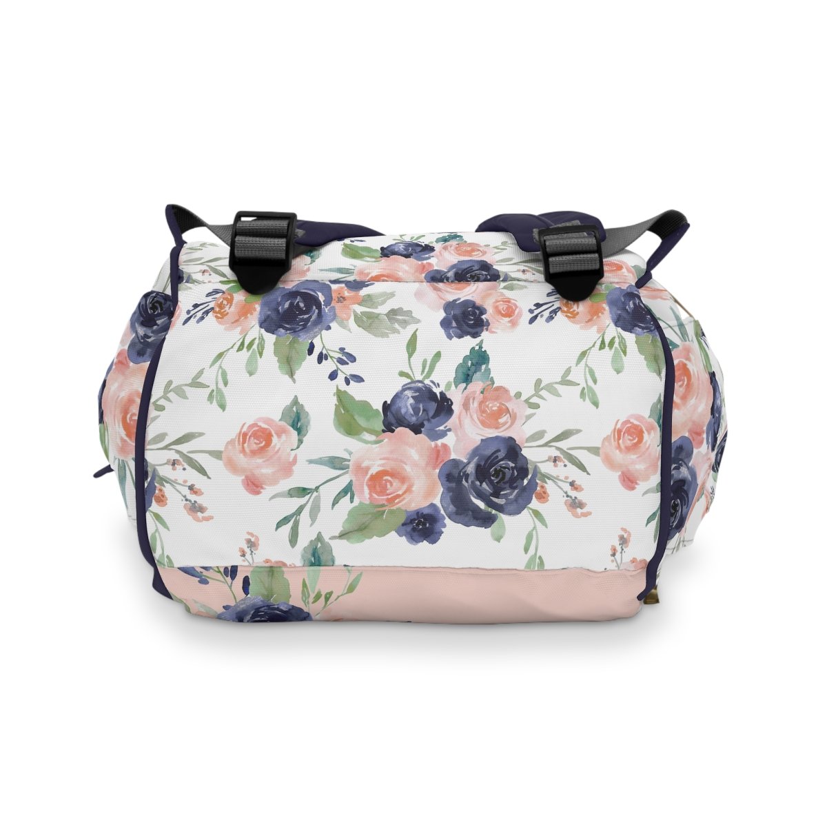 Peach & Navy Floral Personalized Backpack Diaper Bag - gender_girl, Peach & Navy Floral, text