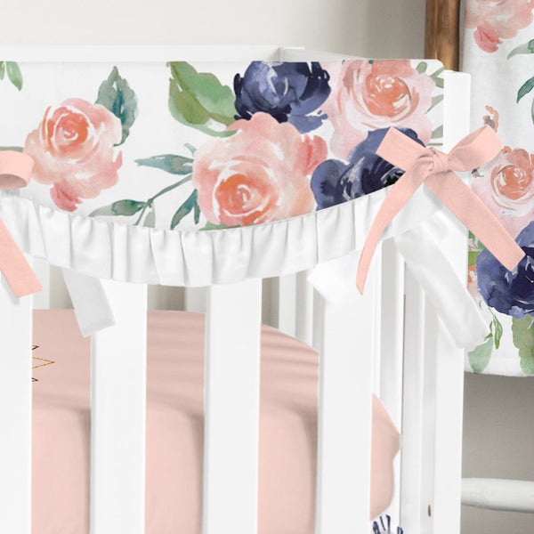 Peach & Navy Floral Ruffled Crib Rail Guards - gender_girl, Peach & Navy Floral, Theme_Floral