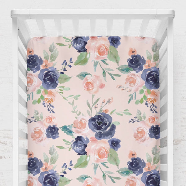 Peach & Navy Peach Floral Crib Sheet