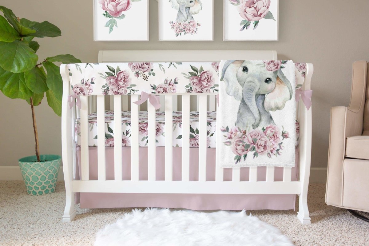 Peony Floral Crib Rail Guards - Floral Elephant, gender_girl, Theme_Floral