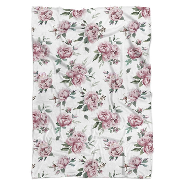 Peony Floral Minky Blanket - Floral Elephant, gender_girl, Personalized_No