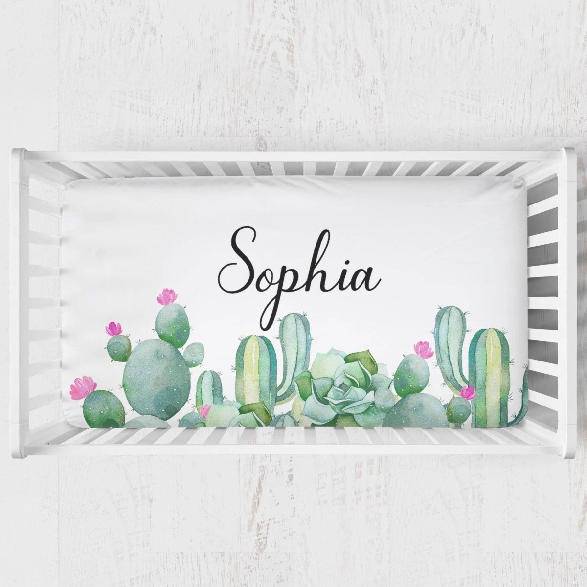 Llama Love Personalized Cactus Crib Sheet - gender_girl, Personalized_Yes, text