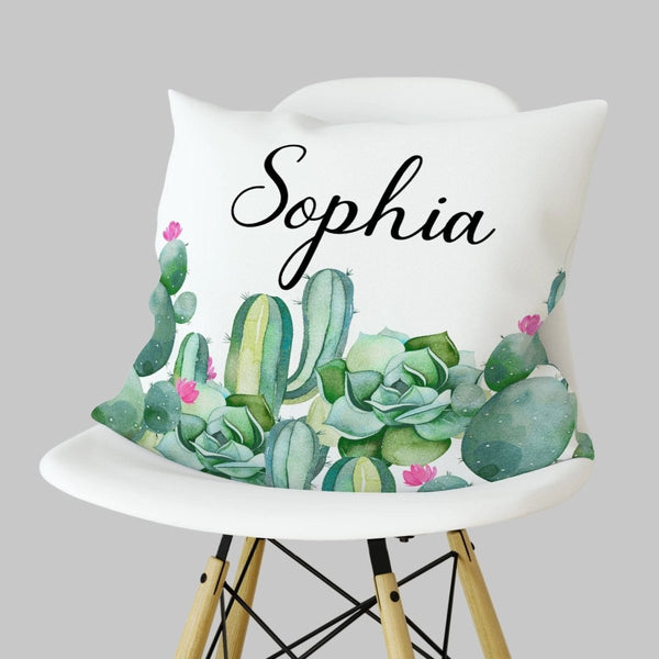 Llama Love Personalized Cactus Nursery Pillow - gender_girl, Llama Love, text