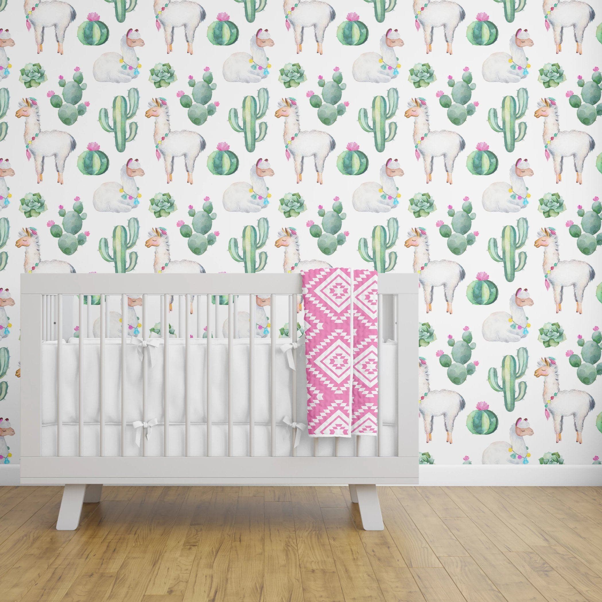 Llama Love Personalized Cactus Nursery Pillow - gender_girl, Llama Love, text