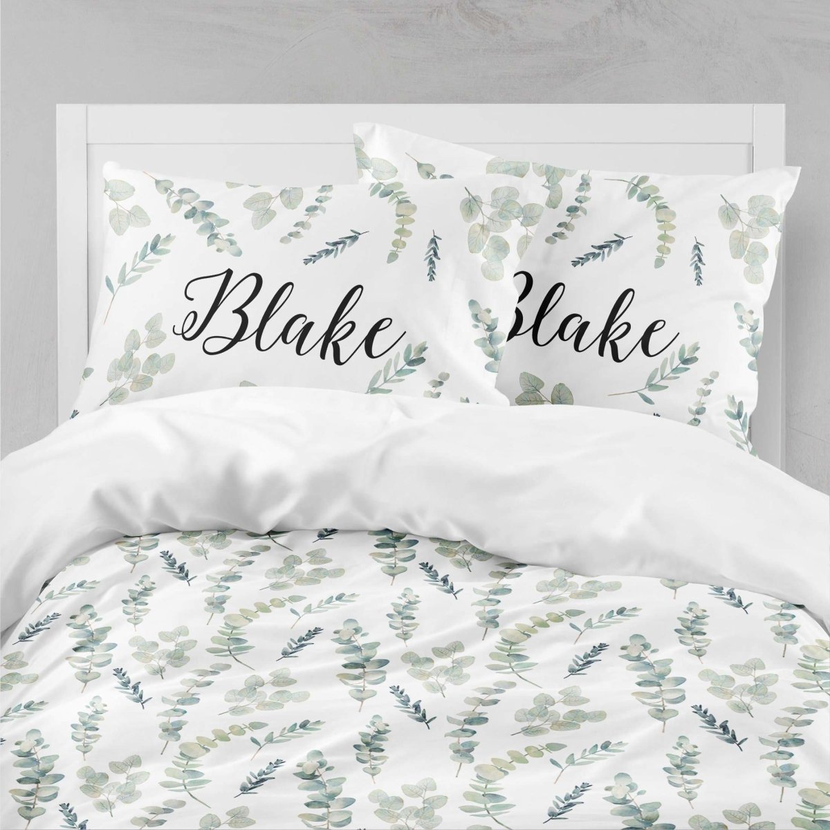 Personalized Greenery Kids Bedding Set (Comforter or Duvet Cover) - text, ,