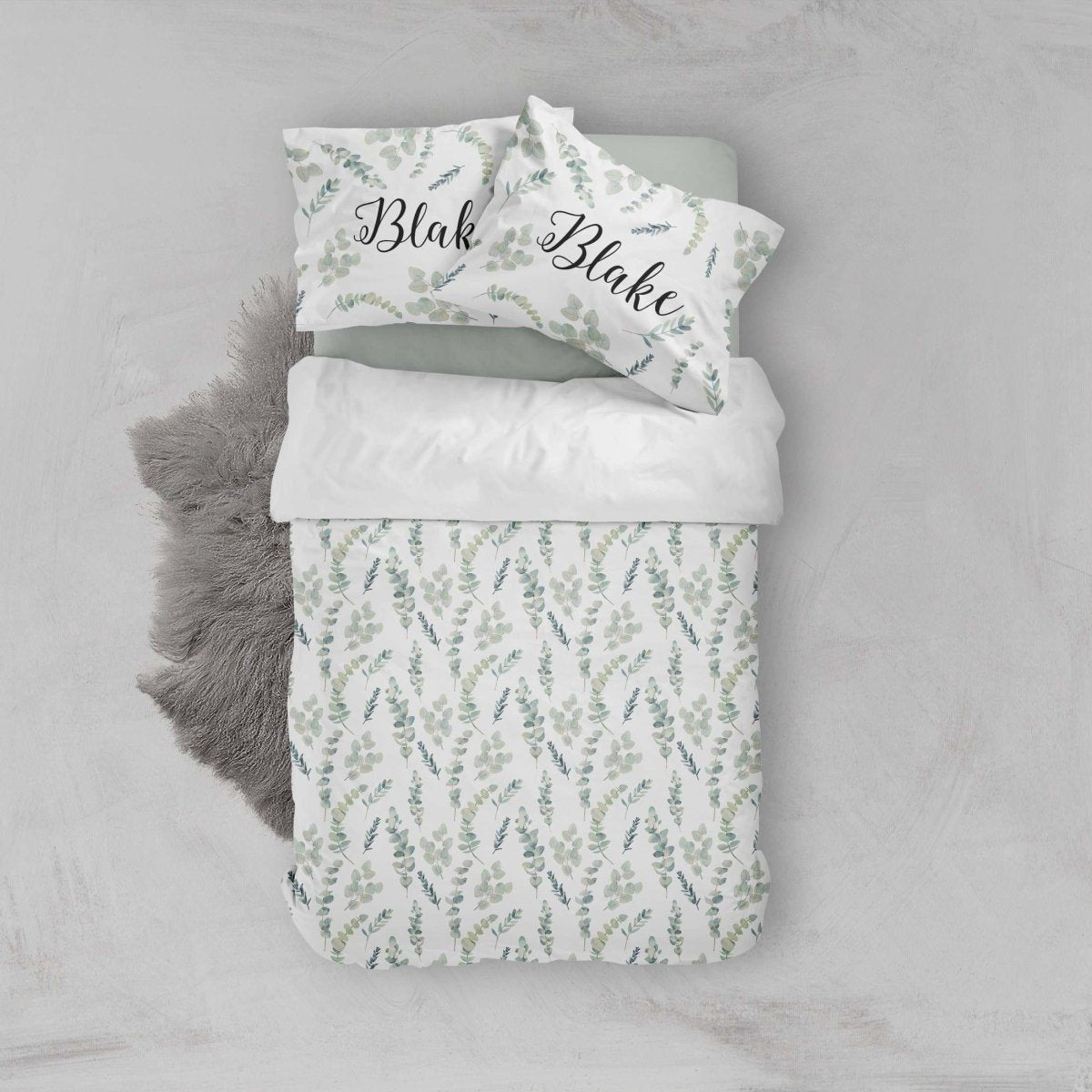 Personalized Greenery Kids Bedding Set (Comforter or Duvet Cover) - text, ,