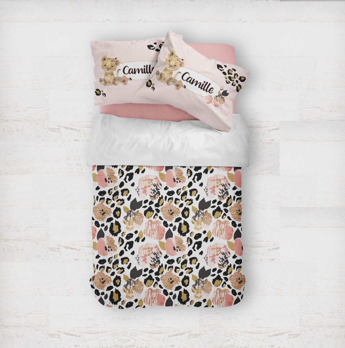 Leopard Love Personalized Floral Kids Bedding Set (Comforter or Duvet Cover) - gender_girl, Leopard Love, text