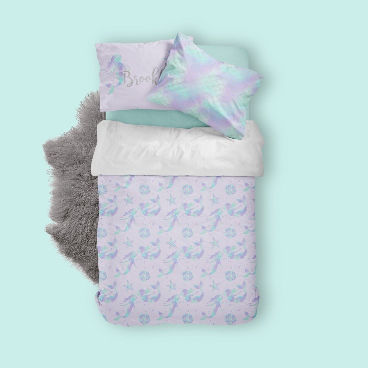 Personalized Mermaid Love Kids Bedding Set (Comforter or Duvet Cover) - gender_girl, Mermaid Love, text