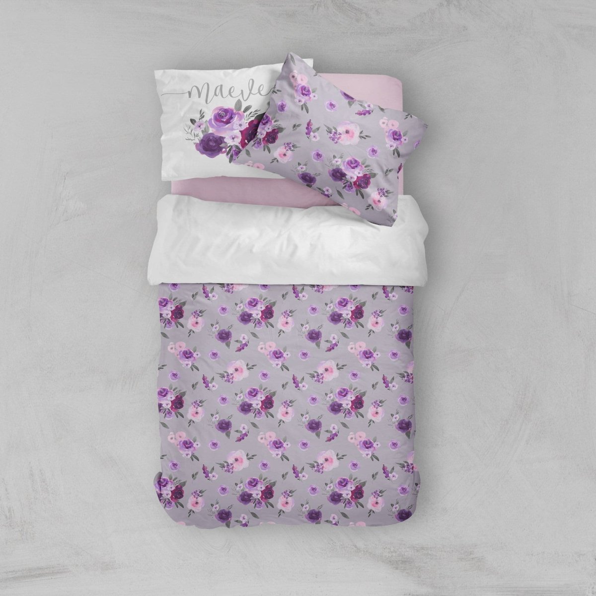 Personalized Purple Floral Kids Bedding Set (Comforter or Duvet Cover) - gender_girl, Purple Floral, text