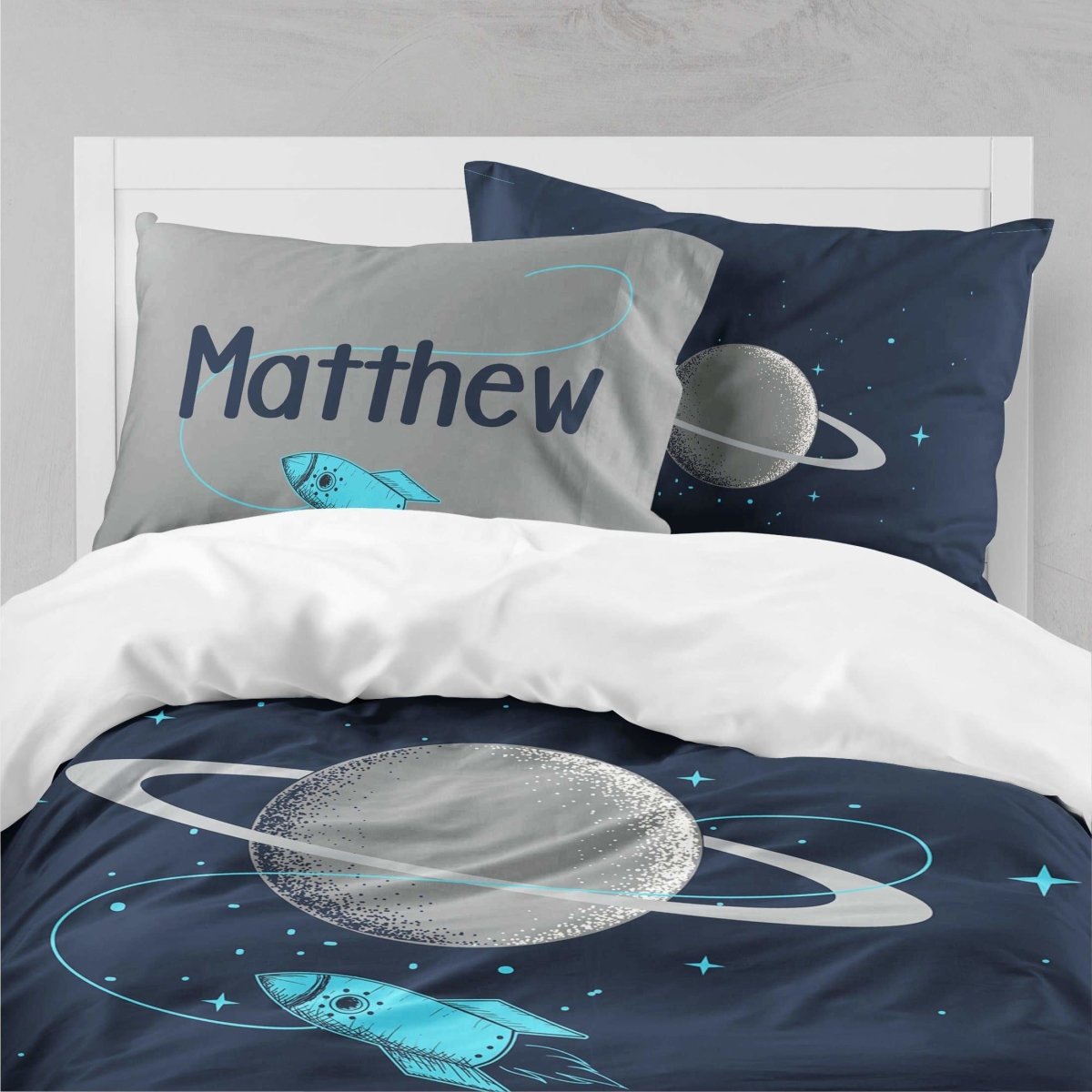 Personalized Saturn Kids Bedding Set (Comforter or Duvet Cover) - text, ,