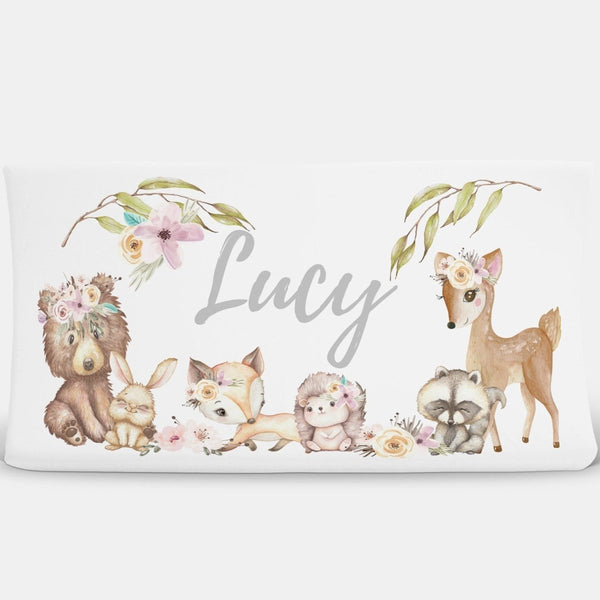 Personalized Woodland Changing Pad Cover - Floral Woodlands, gender_girl, text
