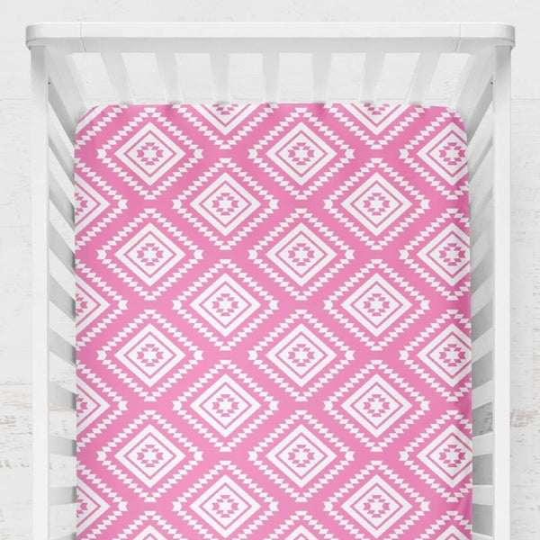Llama Love Pink Aztec Crib Sheet - gender_girl, Theme_Southwestern,