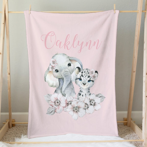 Pink Hibiscus Personalized Minky Blanket - gender_girl, Personalized_Yes, Pink Hibiscus