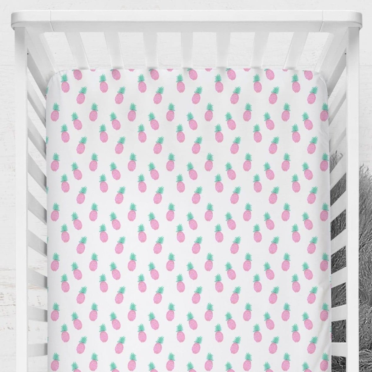 Pink Pineapple Crib Sheet - gender_girl, Theme_Floral, Theme_Tropical