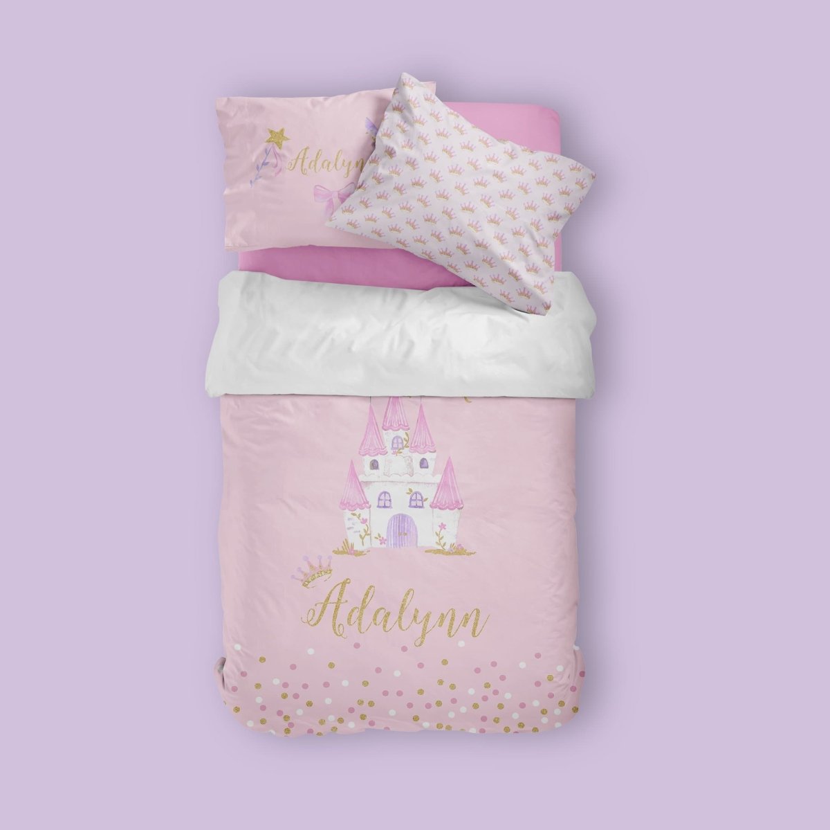 Pink Princess Kids Bedding Set (Comforter or Duvet Cover) - text, ,