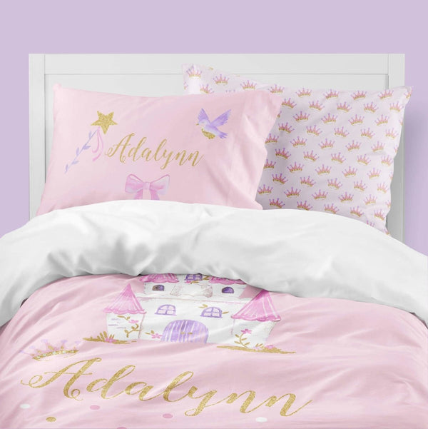 Pink Princess Kids Bedding Set (Comforter or Duvet Cover) - text, ,