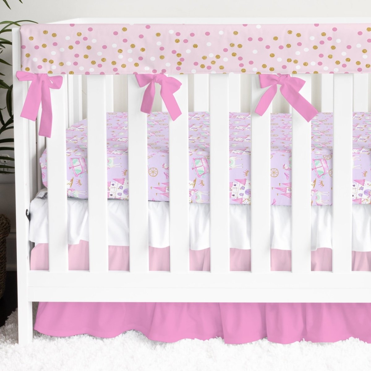 Pink Princess Confetti Rail Guard Crib Bedding - gender_girl, Pink Princess, text