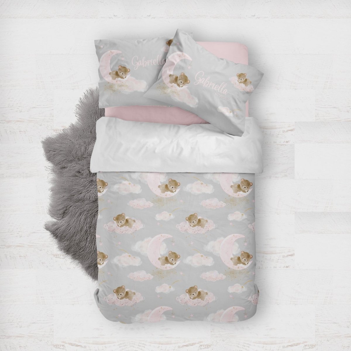 Pink Teddy Bear Kids Bedding Set (Comforter or Duvet Cover) - gender_girl, Pink Teddy Bear, text