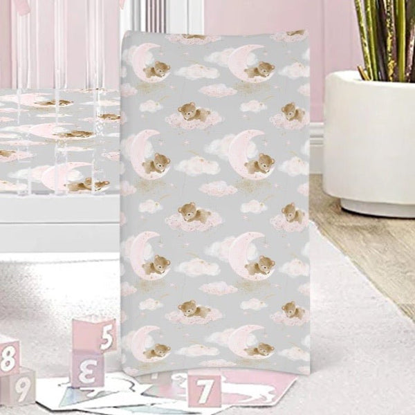 Pink Teddy Bear Changing Pad Cover - gender_girl, Pink Teddy Bear,